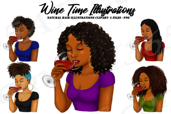 Black Women Drinking Wine Clipart PNG for Designers