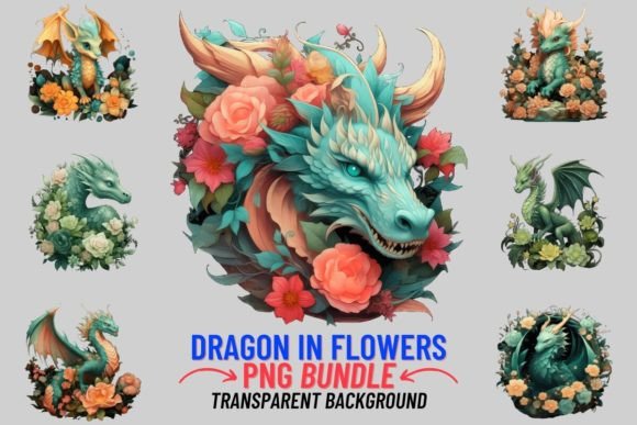 Enchant Your Projects: Watercolor Dragon in Flowers Sublimation