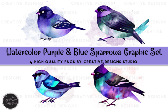 Purple & Blue Watercolor Sparrows: Elevate Your Brand Art