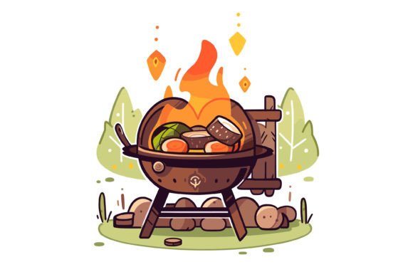 River Cooking Grill: A Campfire Vector for Authentic Design