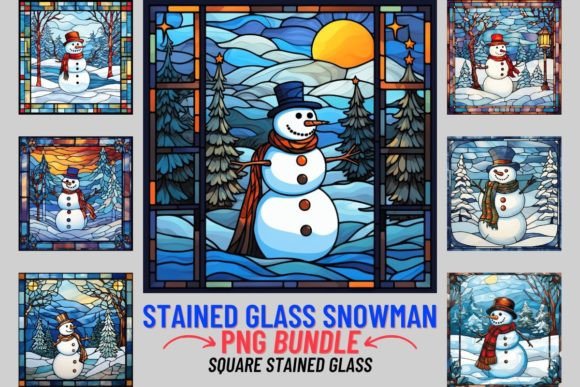 Square Stained Glass Snowman Sublimation: A Festive Design Asset