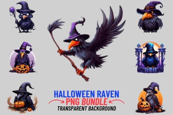 Watercolor Halloween Ravens Sublimation: Dark Enchantments for Design