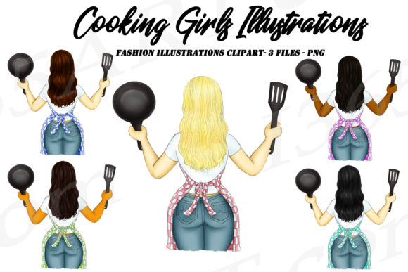 Women Cooks Cooking Girls Clipart PNG: Hand-Drawn Charm
